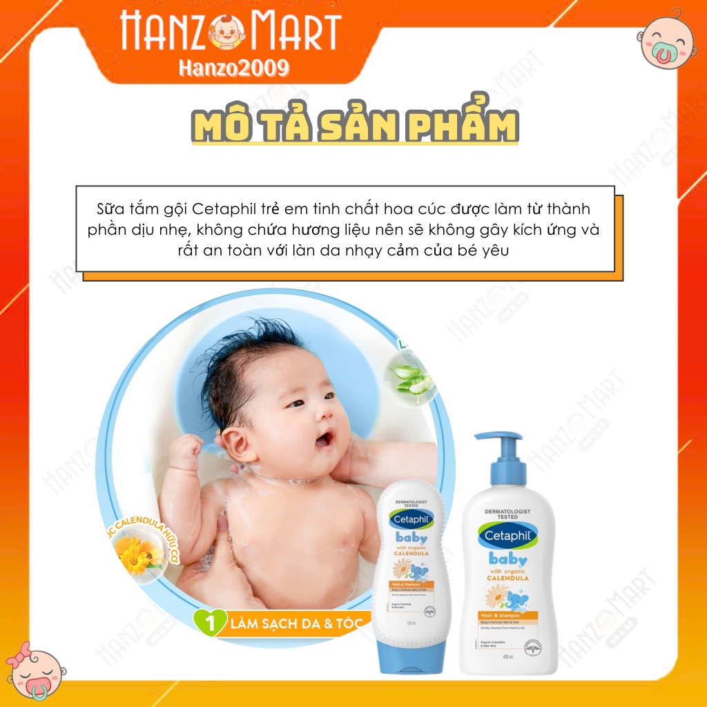 Sữa tắm gội Cetaphil cho bé - Cetaphil Baby Wash & Shampoo with Organic Calendula 230ml 400ml