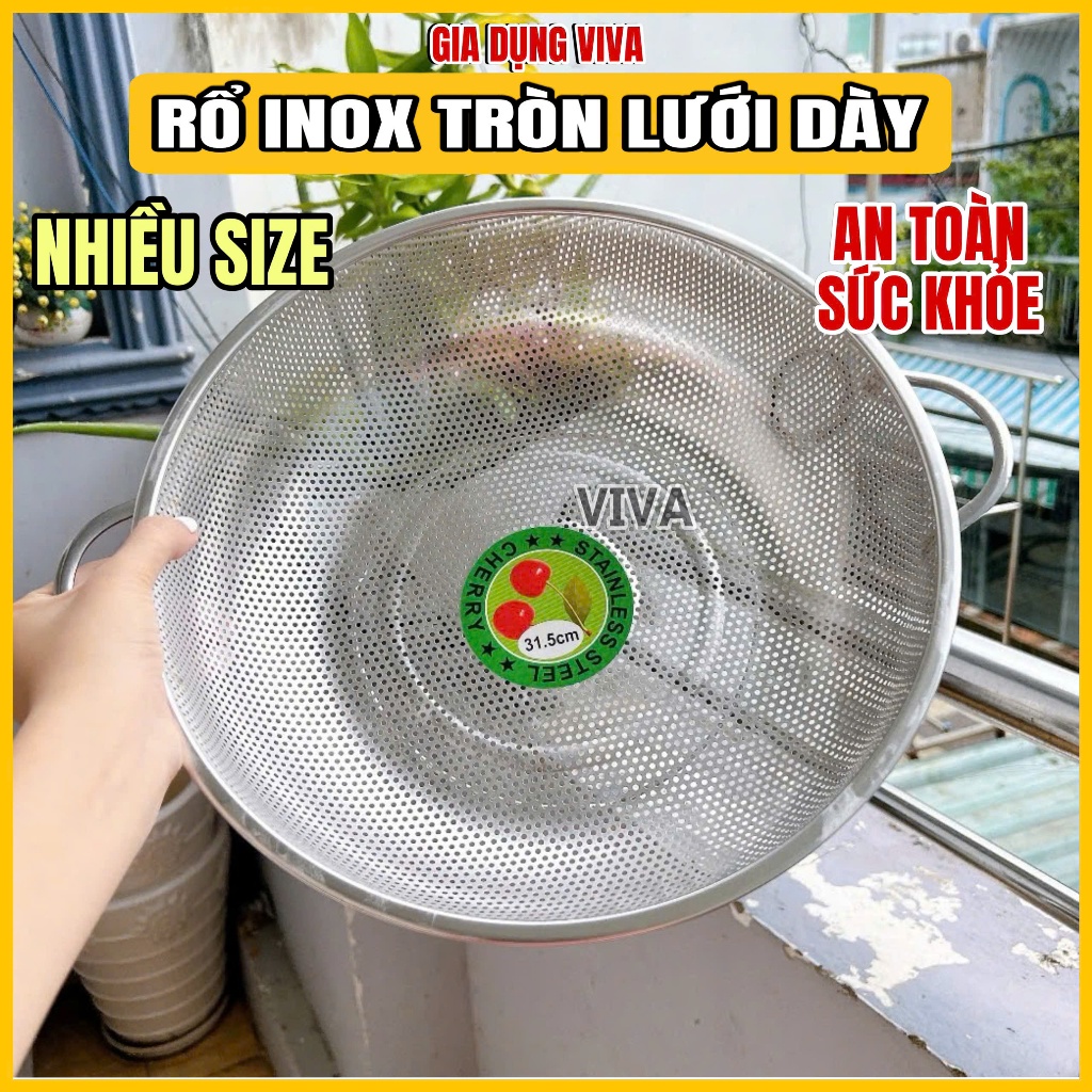 Rổ Inox 201 CHERRY Tròn Lưới Dày 1 QUAI, Rổ Không Gỉ Lỗ Dùng Vo Gạo, Đồ ...