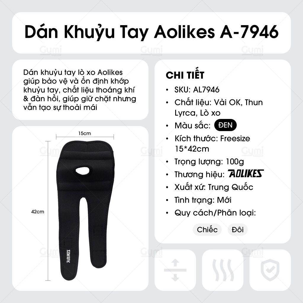 Đai Cuốn Bảo Vệ Khuỷu Tay Lò Xo Aolikes A-7946 - Đai Dán Khuỷ Tay Thể Dục Thể Thao Chính Hãng - AL7946