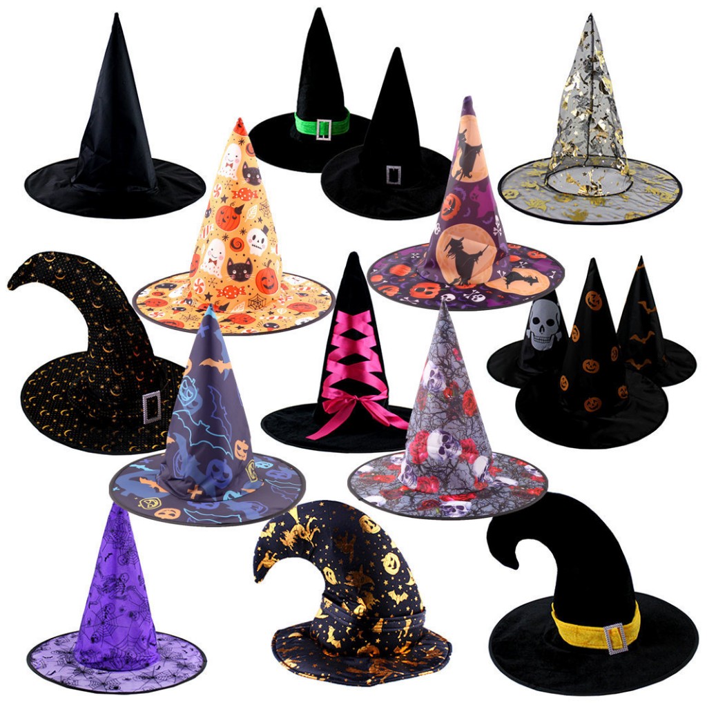 Nhiều mẫu Mũ phù thủy hóa trang Halloween màu đen nhiều họa tiết đẹp