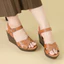 Sandal đế xuồng KOSU cao 8cm, sandal Ankle Strap chéo thiết kế đế chống trơn trượt cho nữ 23004