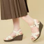 Sandal đế xuồng KOSU cao 8cm, sandal Ankle Strap chéo thiết kế đế chống trơn trượt cho nữ 23004