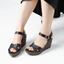Sandal đế xuồng KOSU cao 8cm, sandal Ankle Strap chéo thiết kế đế chống trơn trượt cho nữ 23004