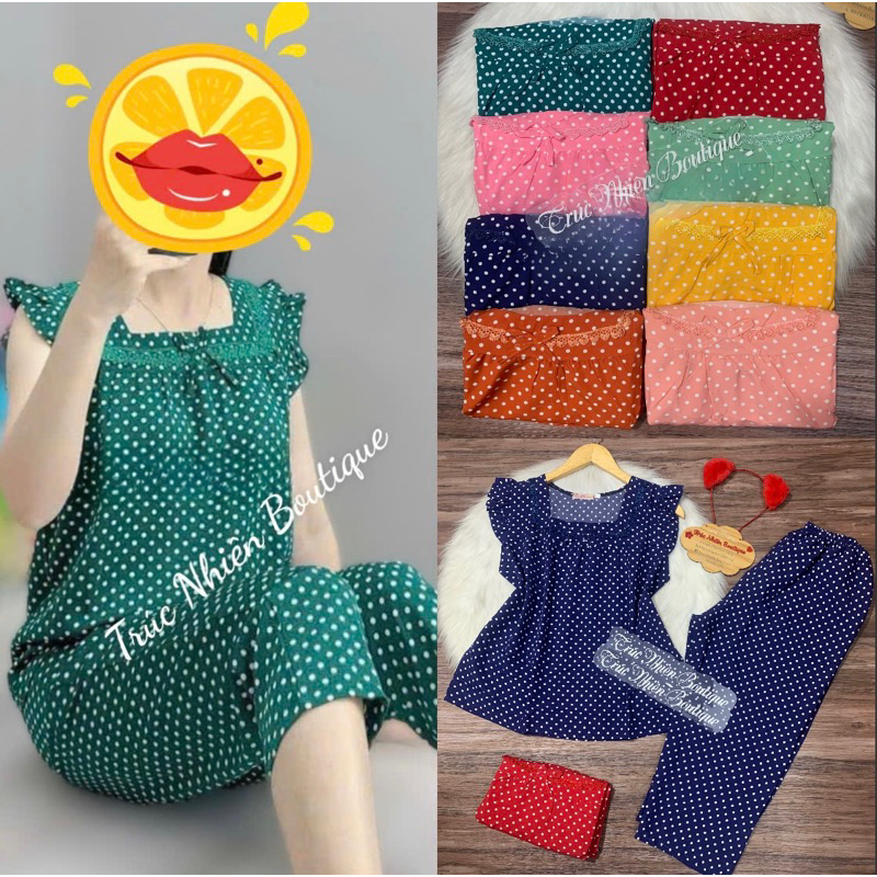 Bộ lửng lụa 7 tấc lụa hàn chấm bi caro có 2 túi xéo phom 40-73kg - B88