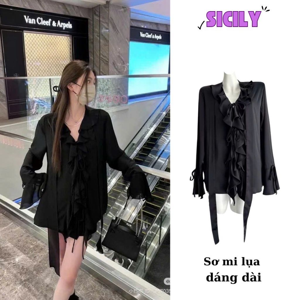 Sơ mi lụa dáng suông dài Sicily kiểu dáng sang chảnh SMLD