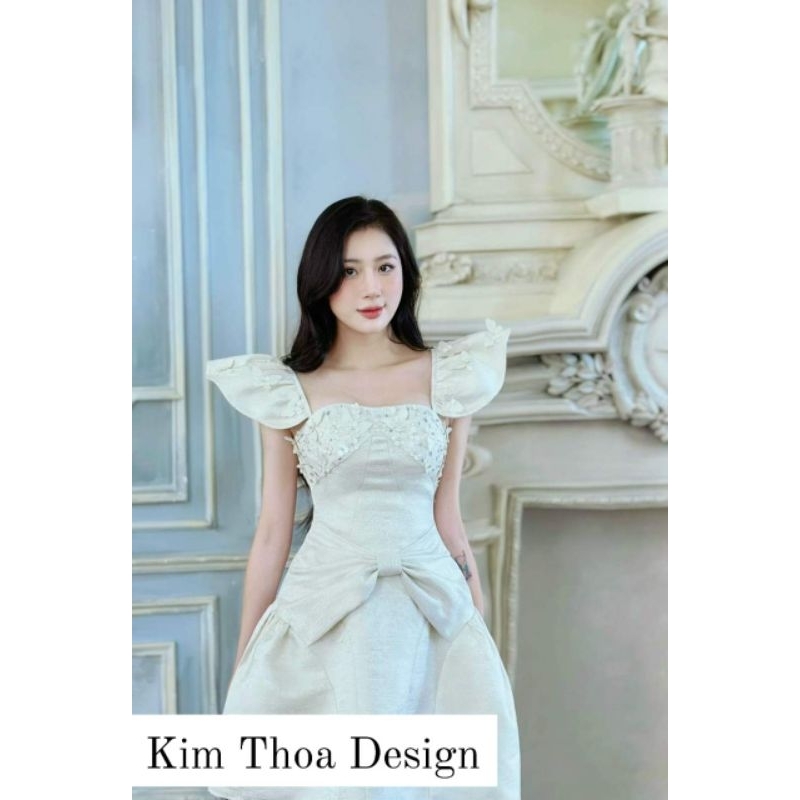 Váy thiết kế gấm vân mây đính kết hồ điệp hoa – Cover Lam Khuê siêu cấp | Kim Thoa Design kèm video & feedback