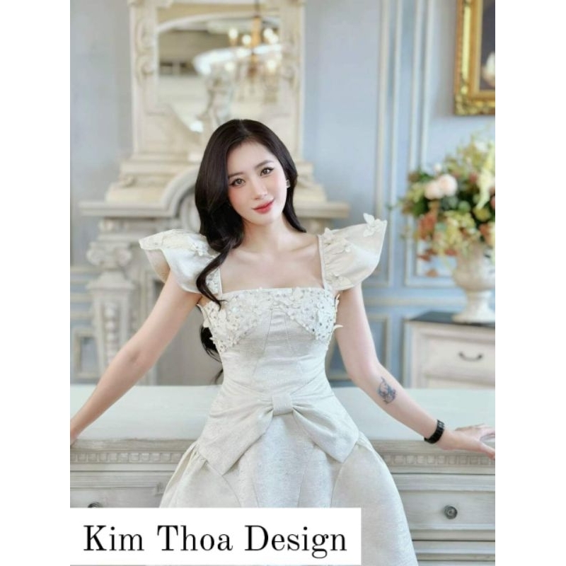 Váy thiết kế gấm vân mây đính kết hồ điệp hoa – Cover Lam Khuê siêu cấp | Kim Thoa Design kèm video & feedback