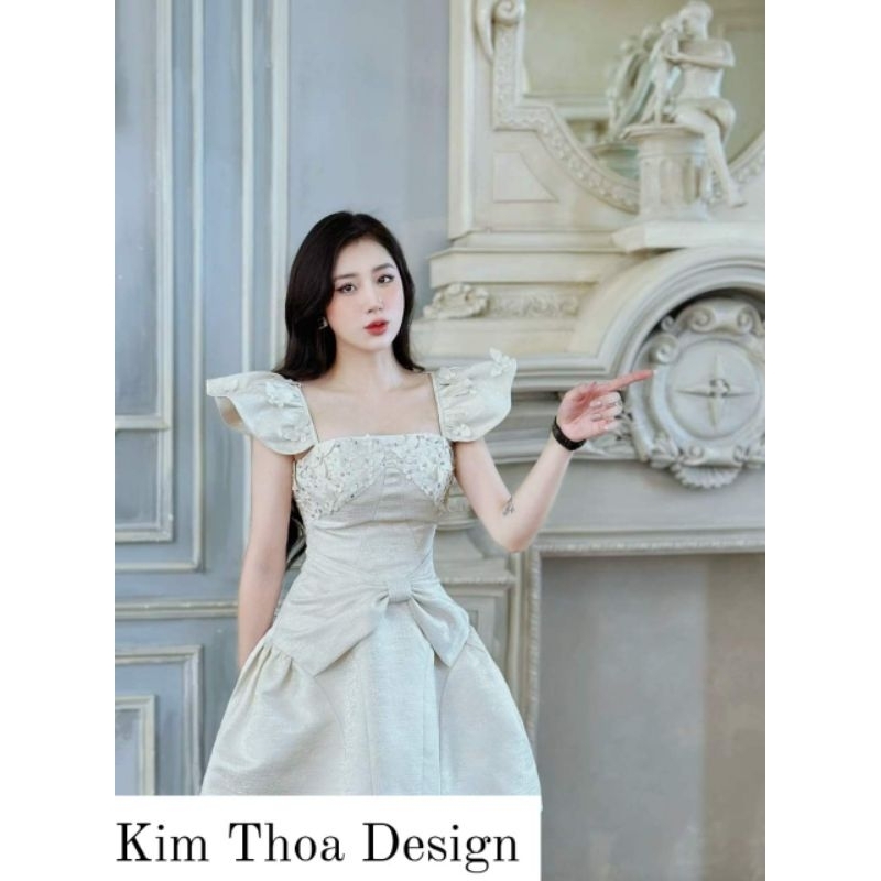 Váy thiết kế gấm vân mây đính kết hồ điệp hoa – Cover Lam Khuê siêu cấp | Kim Thoa Design kèm video & feedback