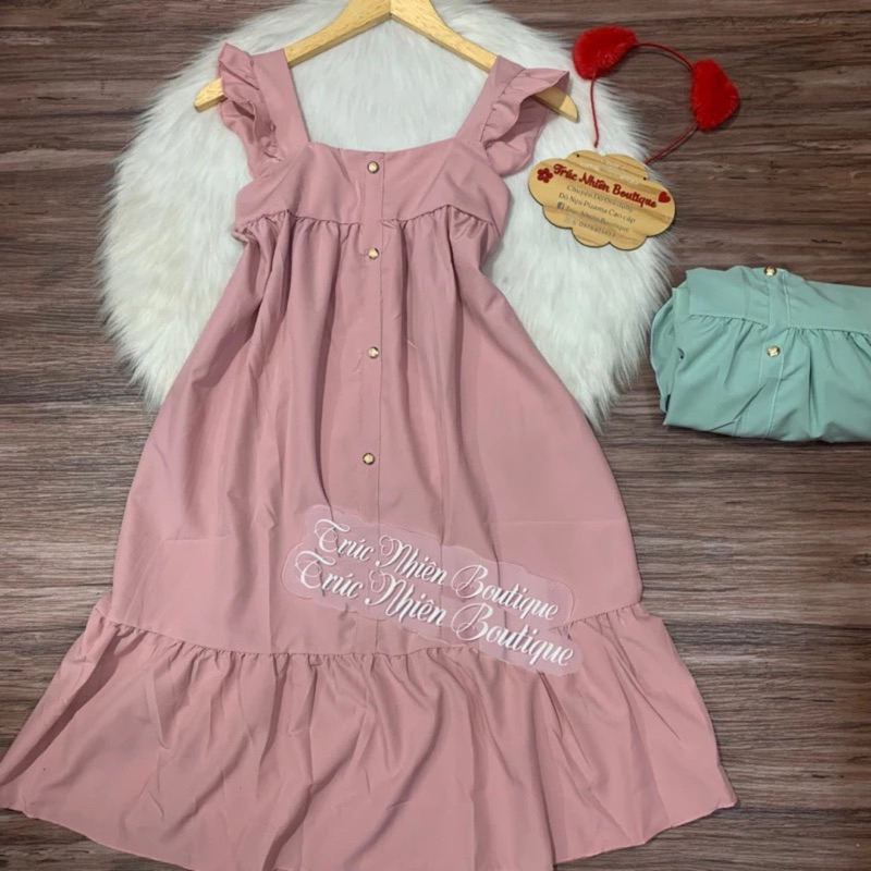 Đầm váy ngủ kate lụa tay cánh tiên phối nút phom dưới 55kg - D89