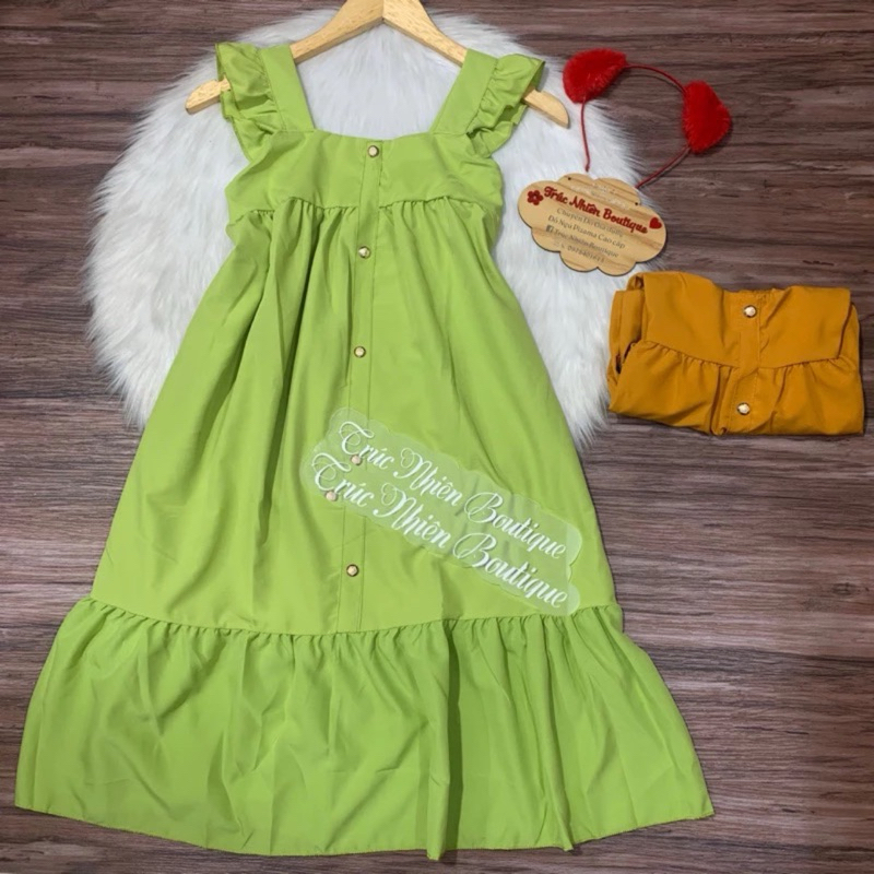 Đầm váy ngủ kate lụa tay cánh tiên phối nút phom dưới 55kg - D89