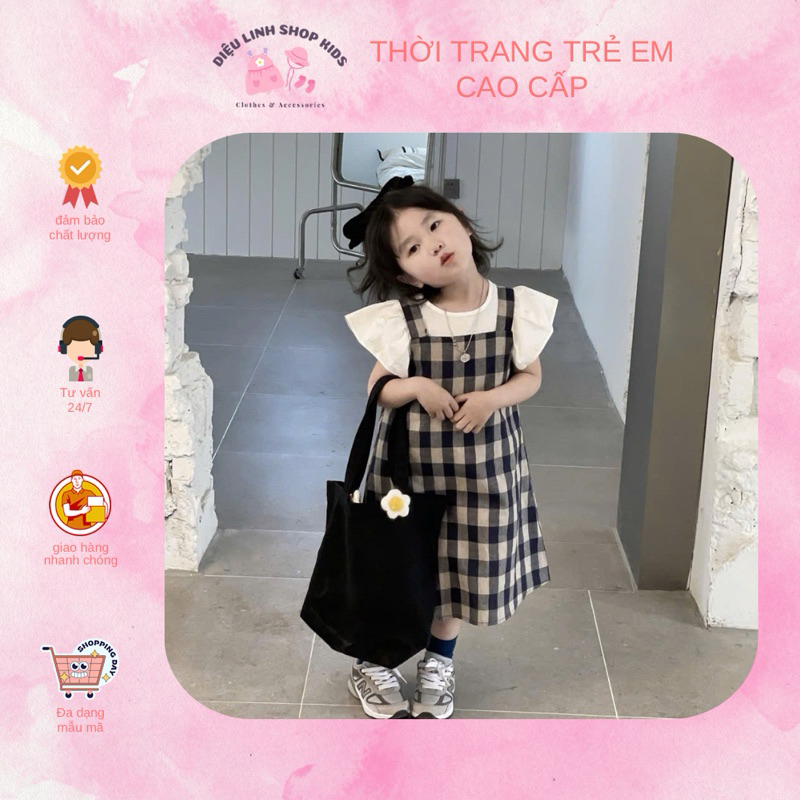 DL45 sét áo rời, yếm kẻ cho bé diệu linh shop kids- váy chất liệu thô hàn mềm mịn thoáng mát cho bé đi học chơi 8-38kg