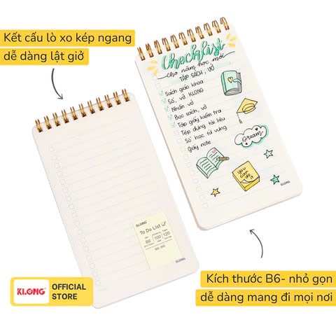 Sổ To Do List lò xo kép bìa nhựa 2 mặt khổ B6 KLONG 120 trang 955 ...