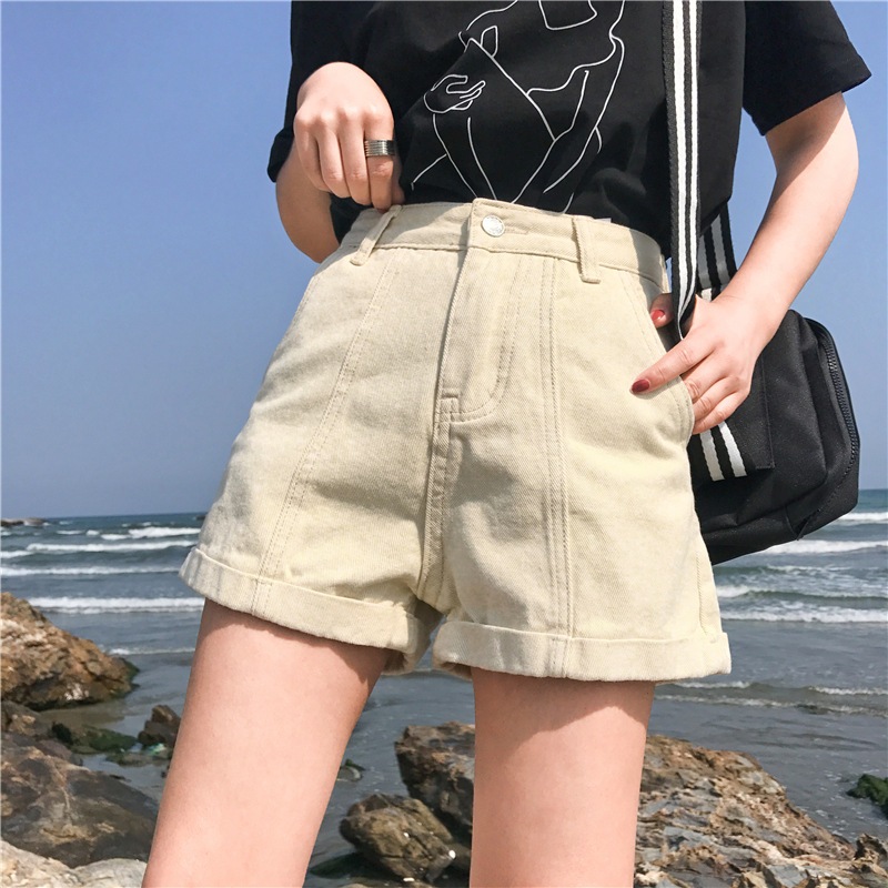 (S-XL) Quần Short  Nữ Kaki Lưng Cao Gập Gấu TiQi, Quần Đùi Phong Cách Hàn Quốc 3 Màu