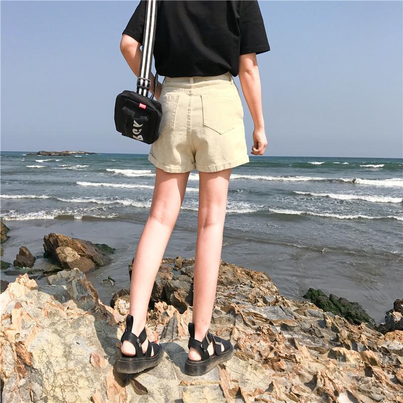 (S-XL) Quần Short  Nữ Kaki Lưng Cao Gập Gấu TiQi, Quần Đùi Phong Cách Hàn Quốc 3 Màu