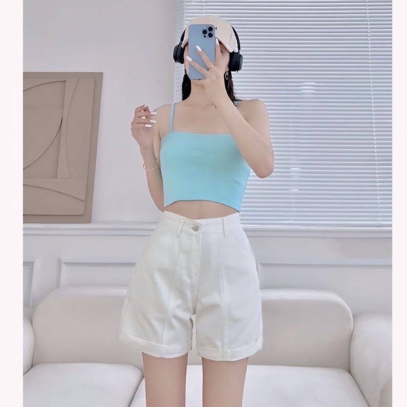 (S-XL) Quần Short  Nữ Kaki Lưng Cao Gập Gấu TiQi, Quần Đùi Phong Cách Hàn Quốc 3 Màu