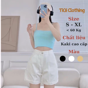 Quần Short Nữ Kaki Lưng Cao Gập Gấu TiQi, Quần Đùi Phong Cách Hàn Quốc 3 Màu