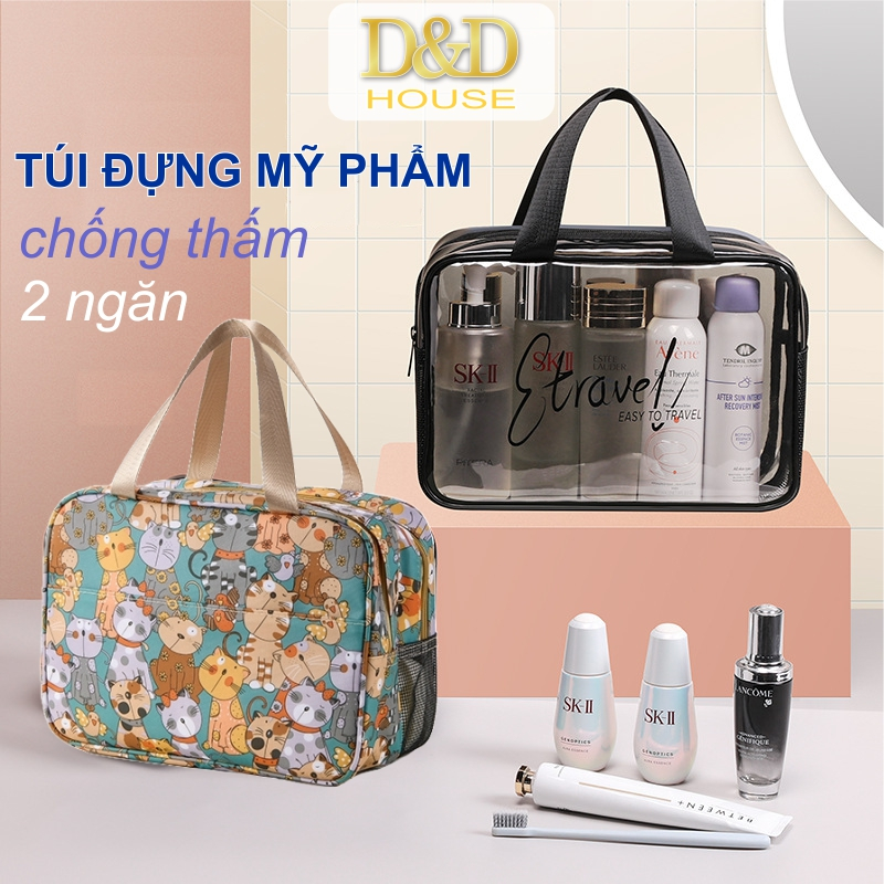 Túi đựng mỹ phẩm du lịch TPU chống thấm nước có 2 ngăn ướt khô
