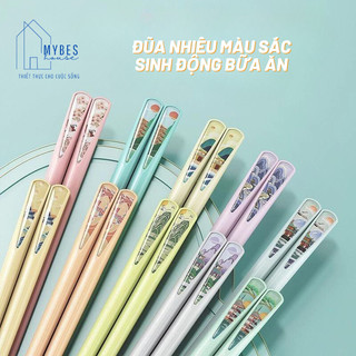 Bộ 10 đôi đũa hợp kim sợi thuỷ tinh kháng khuẩn, chống ẩm mốc chịu được nhiệt độ cao hình phong cảnh