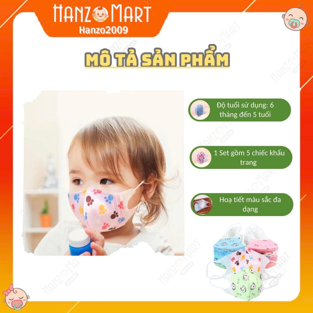 Set 5 Khẩu Trang 3D Cho Bé - HBQ Kids