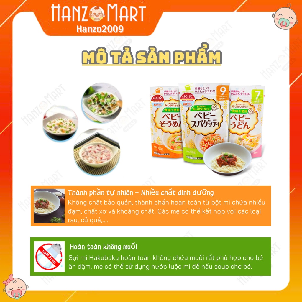 Mì somen cho bé Tách Muối Hakubaku 100g Nhật Cho Bé Ăn Dặm Ăn Ngon An Toàn Dễ Tiêu Hóa Cho Bé