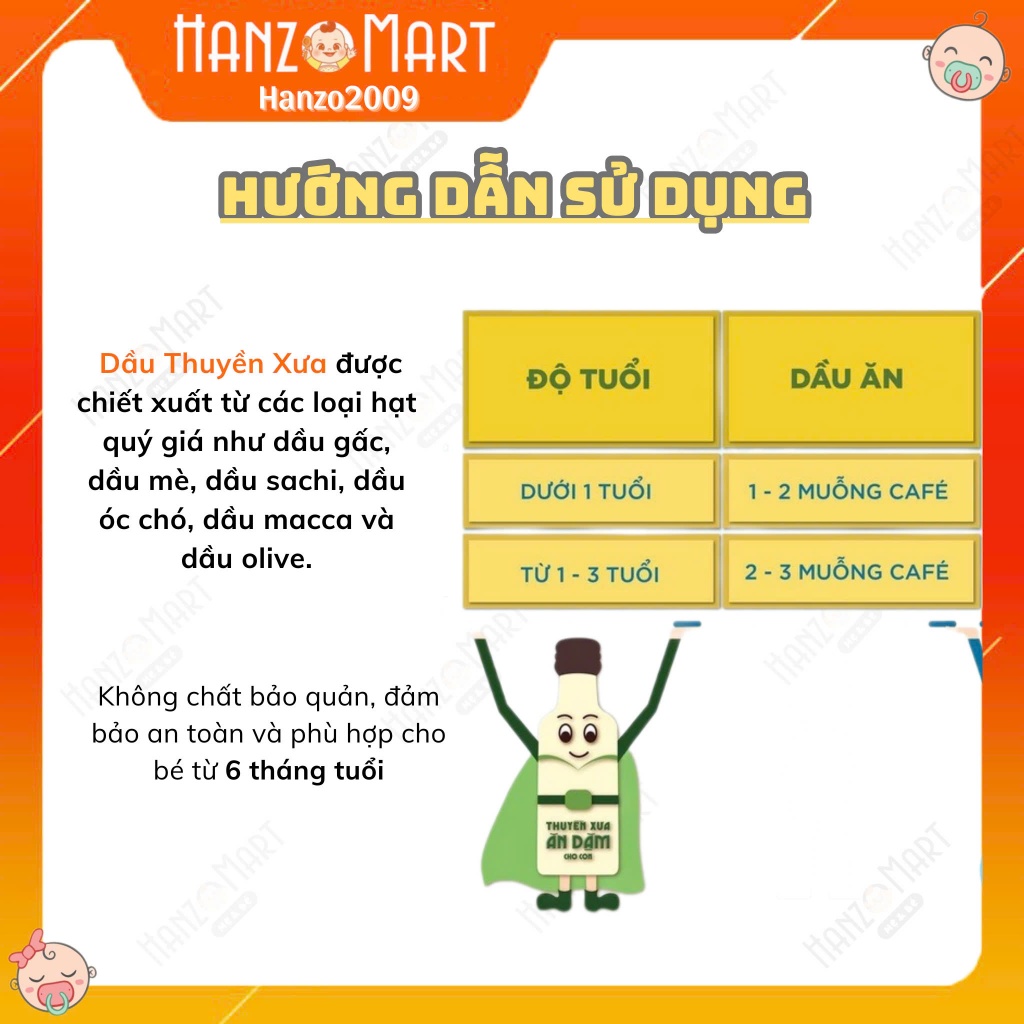 Dầu Ăn Dặm Cho Bé Nguyên Liệu 100% Hạt Tự Nhiên - Thương Hiệu Thuyền Xưa - hanzomart
