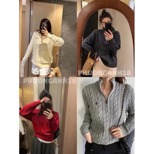 Áo len Polo thêu ngựa vặn thừng cổ dựng hàng QC