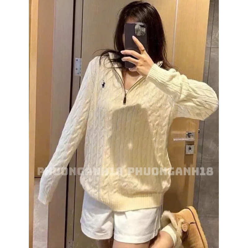 Áo len Polo thêu ngựa vặn thừng cổ dựng hàng QC