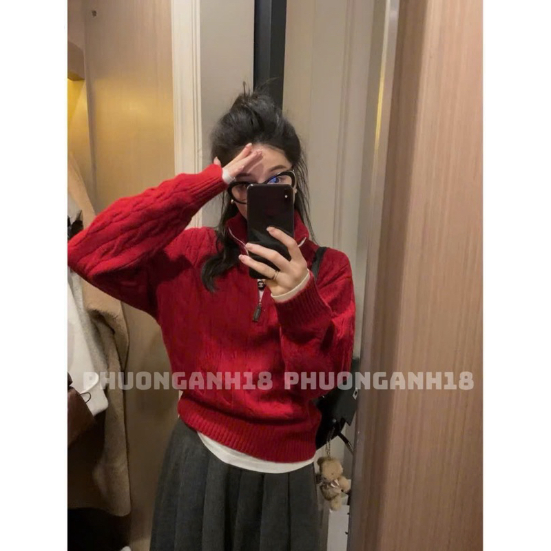 Áo len Polo thêu ngựa vặn thừng cổ dựng hàng QC