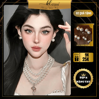 Vòng Cổ Ngọc Trai 3 Tầng Mặt Hành Tinh, Dây Chuyền Ngọc Trai Sao Thổ Siêu Cấp, Chuỗi Ngọc Trai Nhân Tạo - PN10
