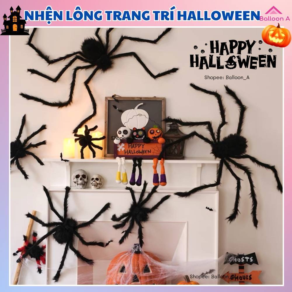 Nhện Lông Và Mạng Nhện Trang Trí Halloween Nhiều Kích Thước