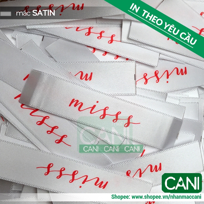Mác vải Satin lụa In theo yêu cầu (Mẫu riêng) - miễn phí thiết kế Nhãn mác quần áo CANI