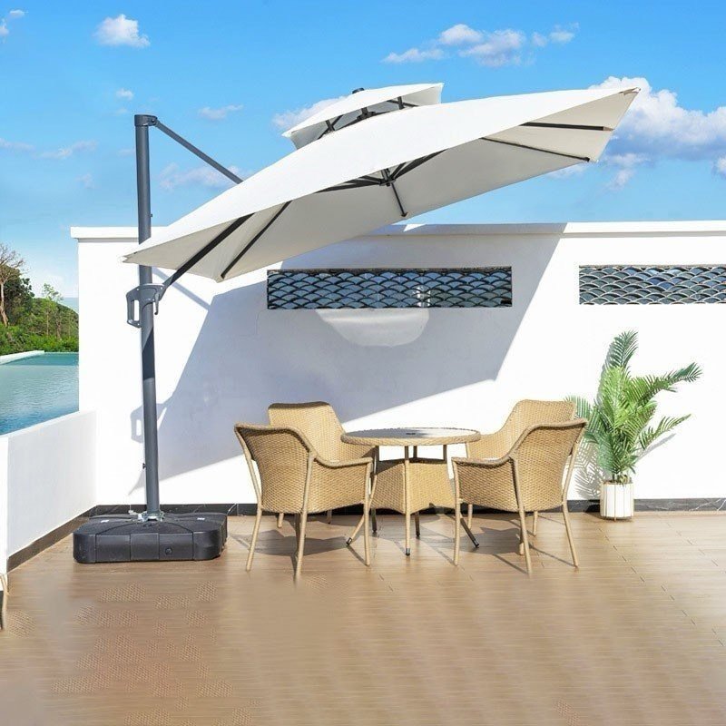 4 Mẫu Ô Lệch Tâm Tròn Hợp Kim sơn tĩnh điện  Xoay 360 loại 3mx3m Nhập Khẩu cao cấp Đế Nhựa Đổ Nước Và Đế Inox