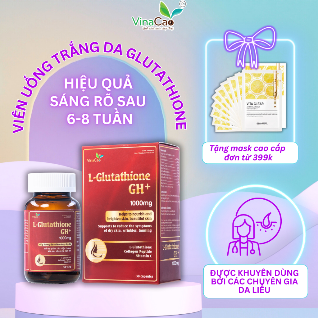 Vin ung h tr trng da cao cp L-Glutathione GH+ 1000mg - Gip chng  nng, thi c, chng lo ha | Shopee Vit Nam