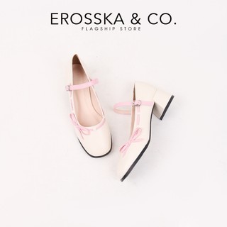 Erosska - Giày cao gót nữ mũi tròn phối nơ phong cách dễ thương cao 5cm màu đen - EP018