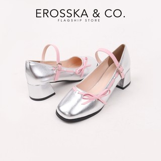 Erosska - Giày cao gót nữ mũi tròn phối nơ phong cách dễ thương cao 5cm màu đen - EP018