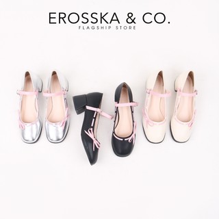 Erosska - Giày cao gót nữ mũi tròn phối nơ phong cách dễ thương cao 5cm màu đen - EP018