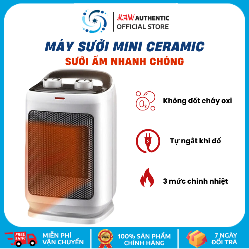 Máy sưởi Gốm Ceramic công suất 1500W, Quạt sưởi trong phòng làm ấm nhanh, Sưởi Gốm tự ngắt