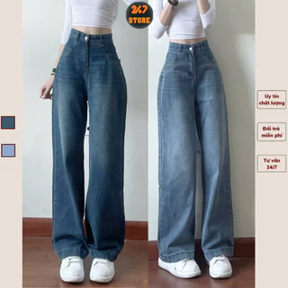 Quần jeans công sở nữ dáng suông Quần bò suông ống rộng chất bò mềm cao cấp hai màu dễ phối đồ 247store.official
