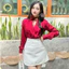 Sơ mi nữ lụa cổ chéo công sở kèm hoa A2079 Kymie