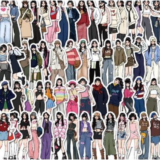 Set 12 36 60 stickers cô gái mocha thời trang đa phong cách dán nón mũ bảo hiểm laptop vali sổ tay đàn guitar điện thoại