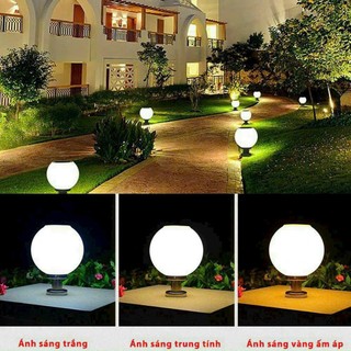 Đèn Trụ Cổng Tròn Năng Lượng Mặt Trời, Đèn Sân Vườn NLMT 4 Màu LED, Chống Nước Ngoài Trời BH 1 Năm