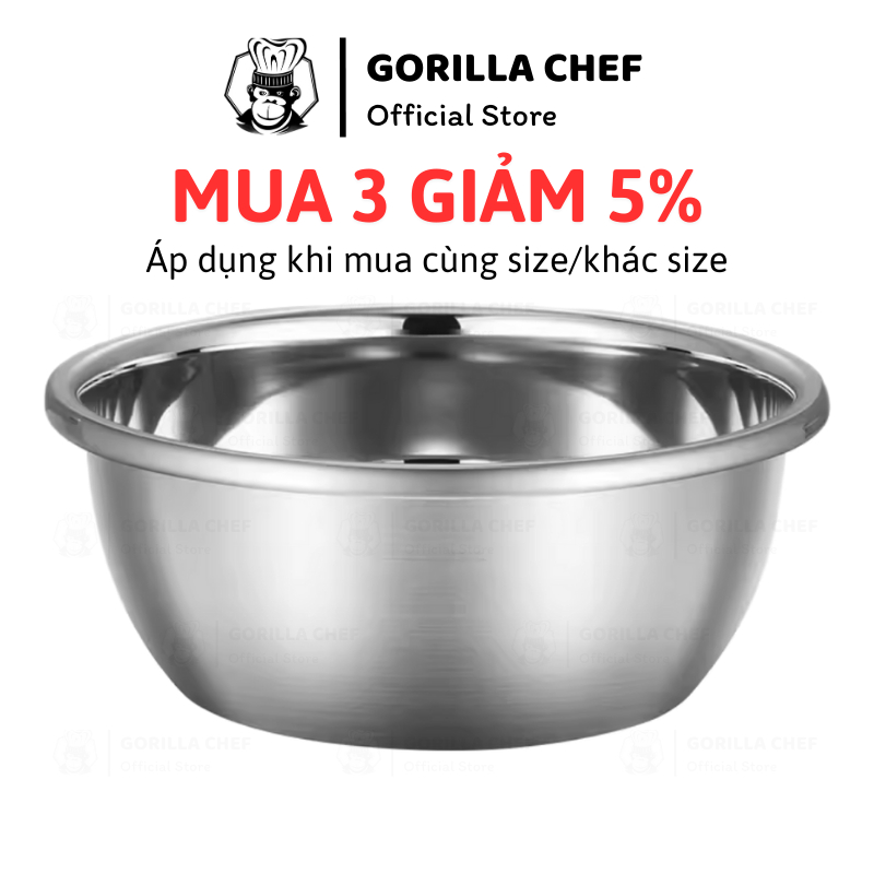 Thau inox sâu lòng 18-32cm Gorilla Chef chậu inox cao cấp dày dặn có ...