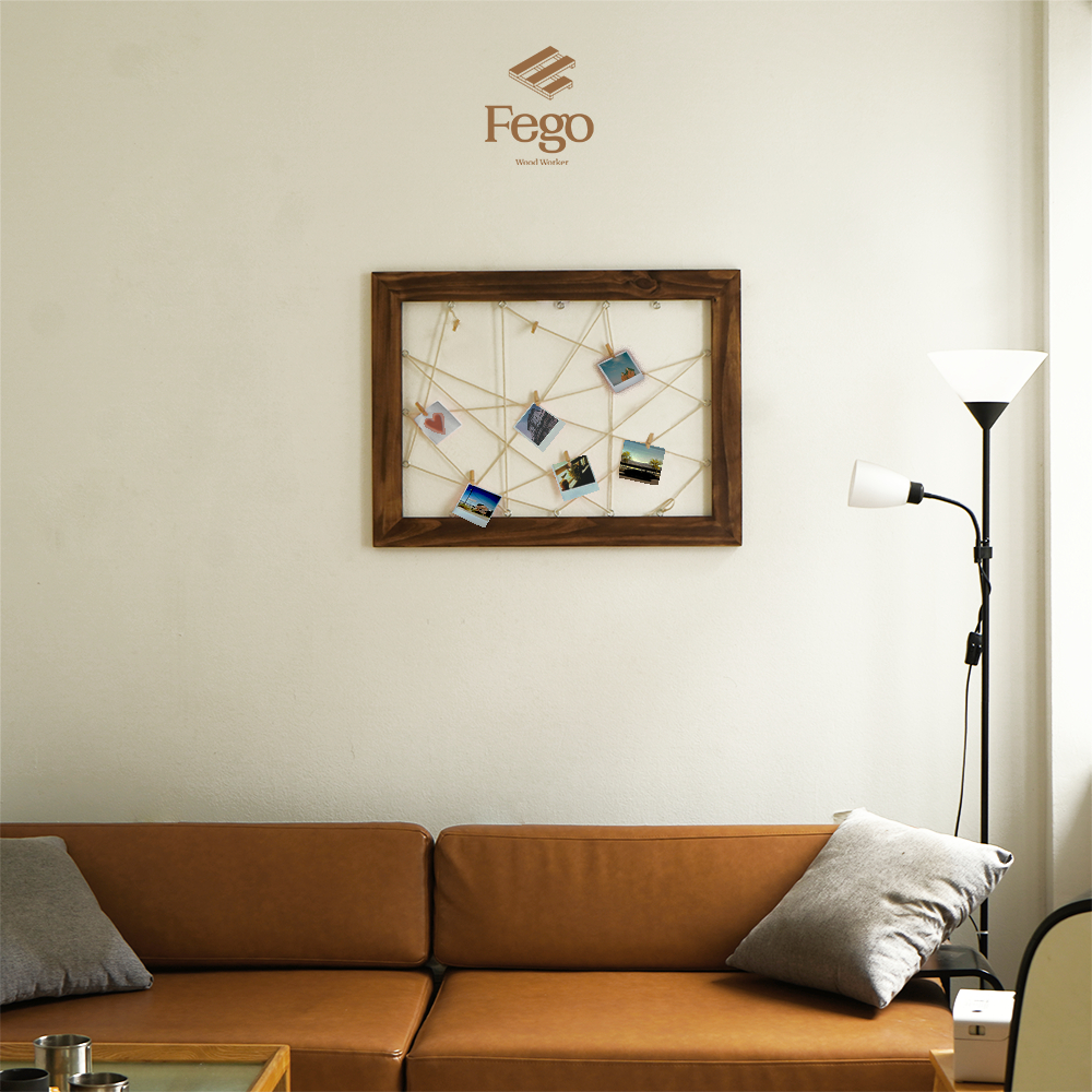 Ảnh Khung ảnh treo tường dạng lưới tặng kèm kẹp gỗ FEGO gỗ thông tự nhiên 2