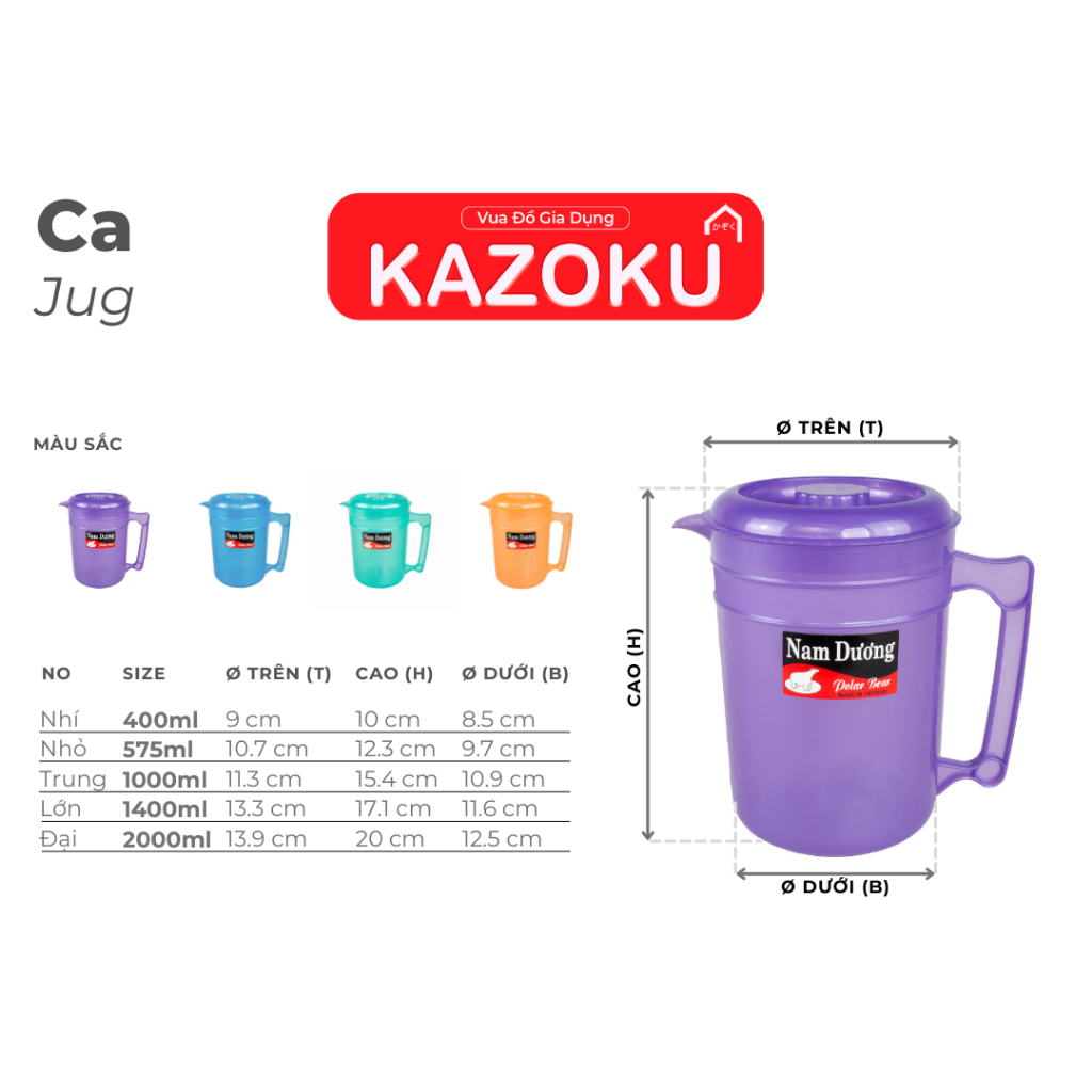 Ca Nước Thái (SỈ Ca 2L) - Ca Nhựa Chất Lượng Cao - Ca Quốc Dân Siêu Rẻ tại Kazoku -  [C25- Ca Đại 2000ML (2L)]