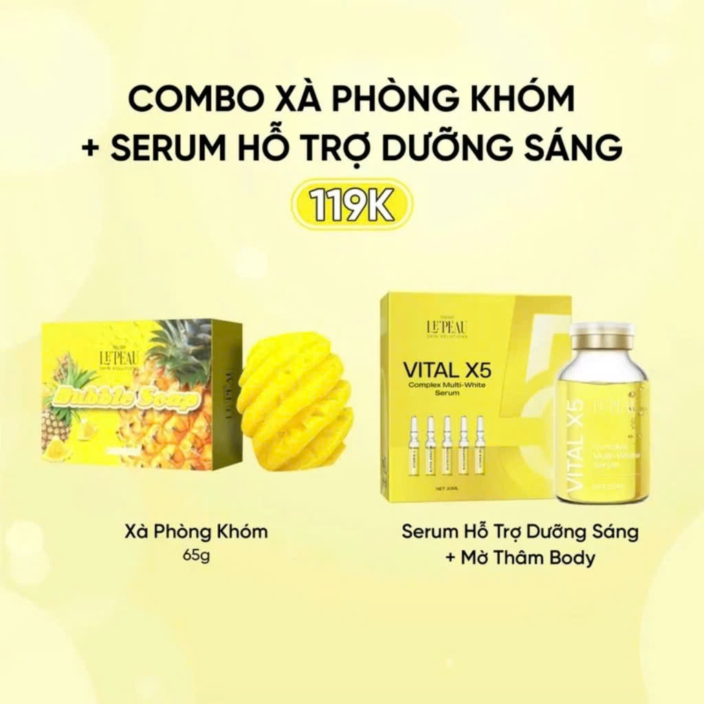 Ảnh Combo Serum Vital X5 Multi White 20ml và soap xà phòng khóm LEPEAU - Hỗ Trợ Giảm Thâm, Kích Trắng Và Làm Đều Màu Da 1