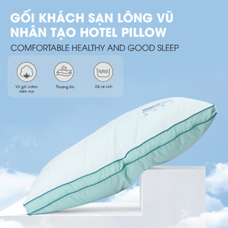 Gối Khách Sạn 5 Sao Hotel Pillow NIN House Cao Cấp | 48x74cm | Vỏ 100% Cotton, Ruột Gối Đầu Lông Vũ Nhân Tạo Microfiber