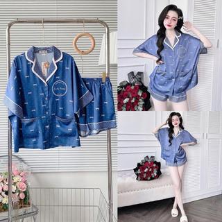Đồ Bộ Pijama Nữ Form Rộng MiLi – Lụa Latin Cao Cấp, Áo Cánh Dơi, Quần Đùi Có Túi, Họa Tiết Loang Rừng, Đồ Ngủ Xinh