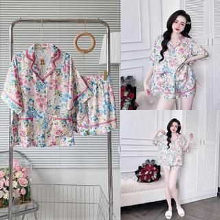 Đồ Bộ Pijama Nữ Form Rộng MiLi – Lụa Latin Cao Cấp, Áo Cánh Dơi, Quần Đùi Có Túi, Họa Tiết Loang Rừng, Đồ Ngủ Xinh