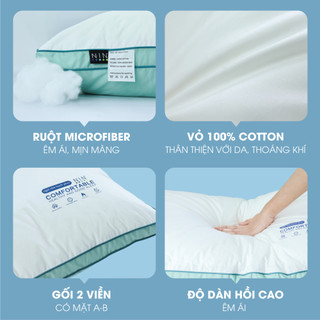 Gối Khách Sạn 5 Sao Hotel Pillow NIN House Cao Cấp | 48x74cm | Vỏ 100% Cotton, Ruột Gối Đầu Lông Vũ Nhân Tạo Microfiber