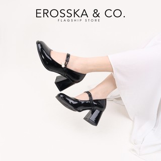 Erosska - Giày cao gót nữ mũi tròn đính hạt ngọc kiểu dáng sang trọng màu đen cao 7cm - EP017
